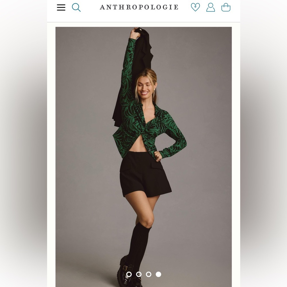 NWT Anthropologie Maeve Ruched Shirt Green Motif